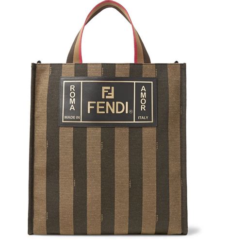 fendi men striped black canavs tote